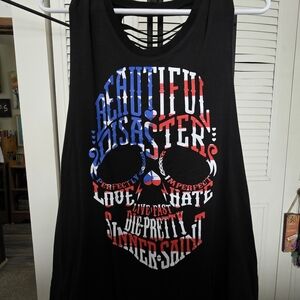 NWOT Beautiful Disaster Red/White/Blue Skull Tank To